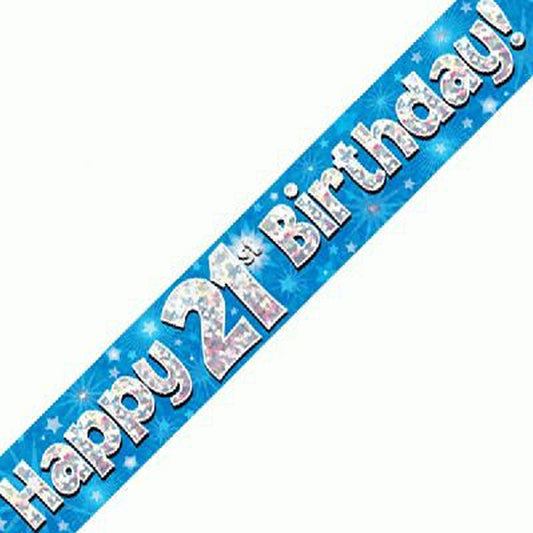 Blue & Silver Holographic Birthday Banner For A 21st Birthday
