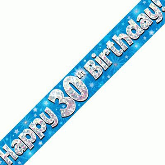 Blue & Silver Holographic Birthday Banner For A 30th Birthday