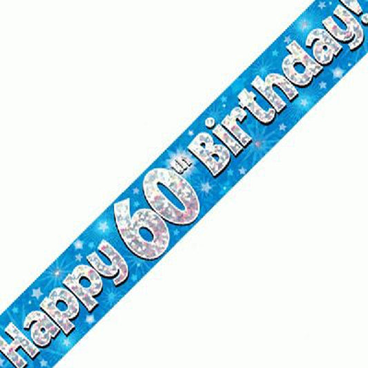 Blue & Silver Holographic Birthday Banner For A 60th Birthday
