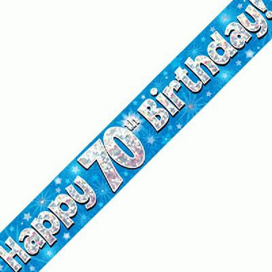 Blue & Silver Holographic Birthday Banner For A 70th Birthday