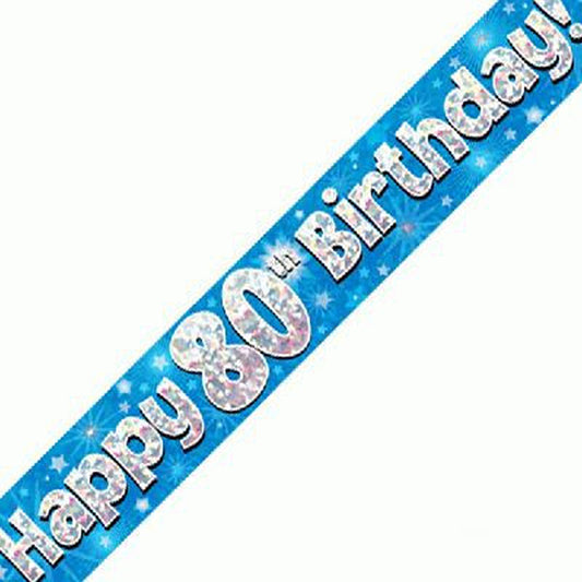 Blue & Silver Holographic Birthday Banner For An 80th Birthday