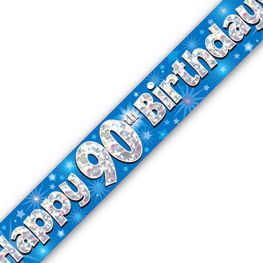 Blue & Silver Holographic Birthday Banner For A 90th Birthday