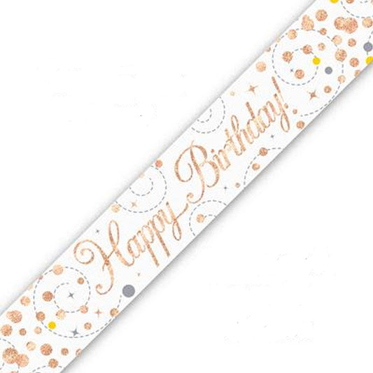 Rose Gold On White Holographic Birthday Banner For A Happy Birthday
