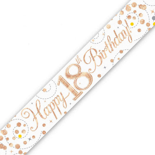 Rose Gold On White Holographic Birthday Banner For An 18th Birthday