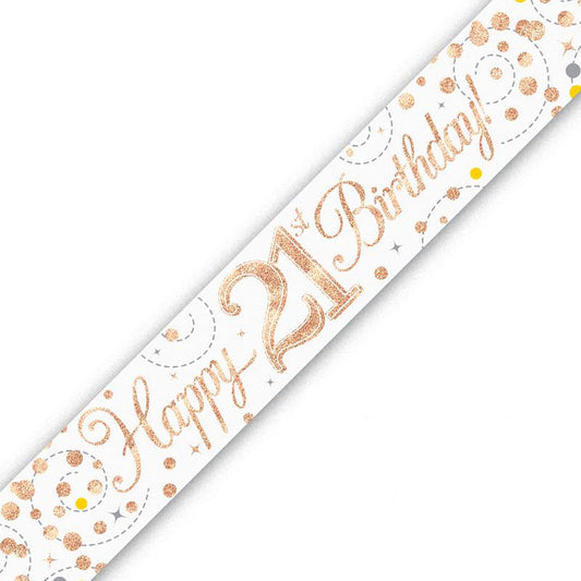 Rose Gold On White Holographic Birthday Banner For A 21st Birthday