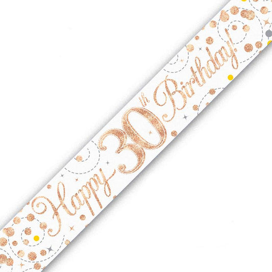 Rose Gold On White Holographic Birthday Banner For A 30th Birthday