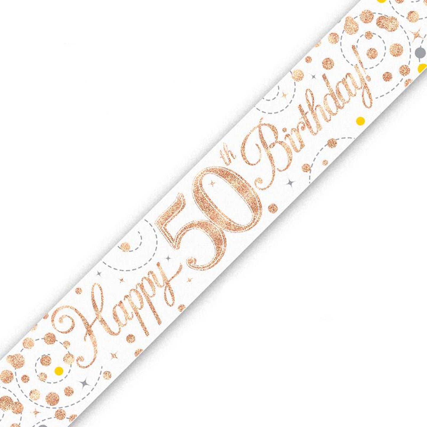 Rose Gold On White Holographic Birthday Banner For A 50th Birthday