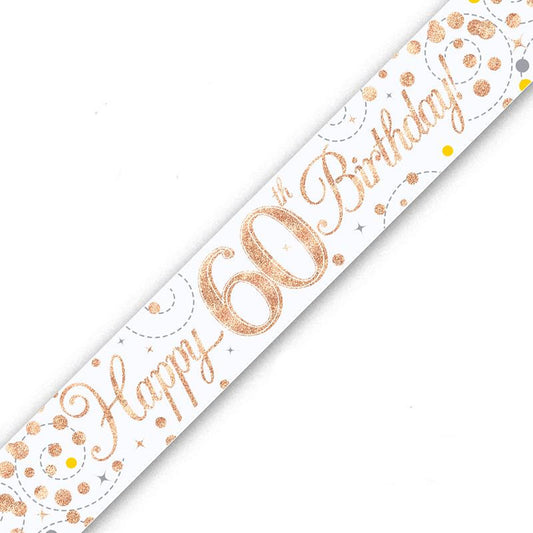 Rose Gold On White Holographic Birthday Banner For A 60th Birthday