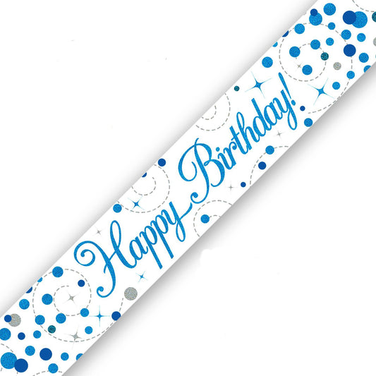 Blue On White Holographic Birthday Banner For A Happy Birthday