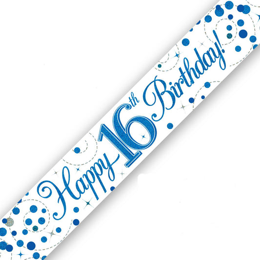 Blue On White Holographic Birthday Banner For A 16th Birthday