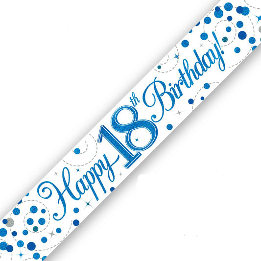 Blue On White Holographic Birthday Banner For An 18th Birthday