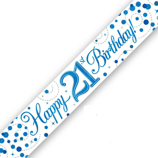 Blue On White Holographic Birthday Banner For A 21st Birthday