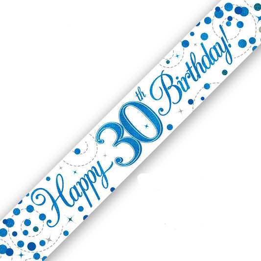 Blue On White Holographic Birthday Banner For A 30th Birthday