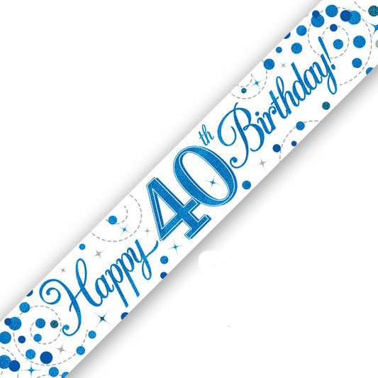 Blue On White Holographic Birthday Banner For A 40th Birthday