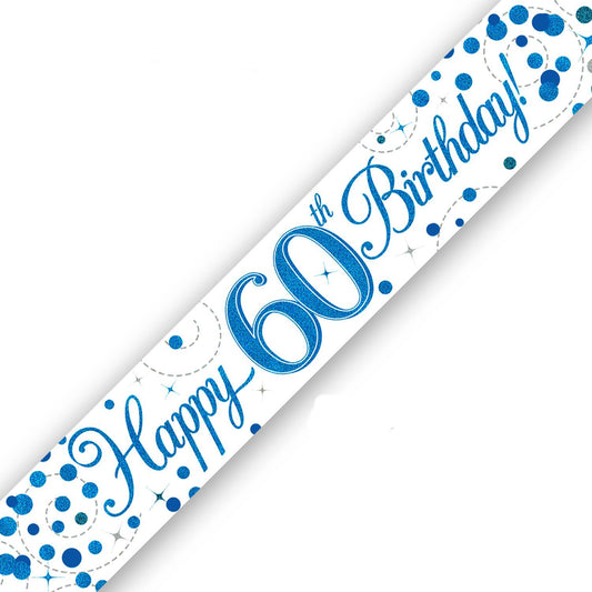 Blue On White Holographic Birthday Banner For A 60th Birthday
