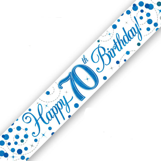 Blue On White Holographic Birthday Banner For A 70th Birthday
