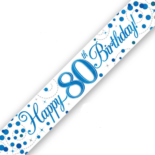 Blue On White Holographic Birthday Banner For An 80th Birthday
