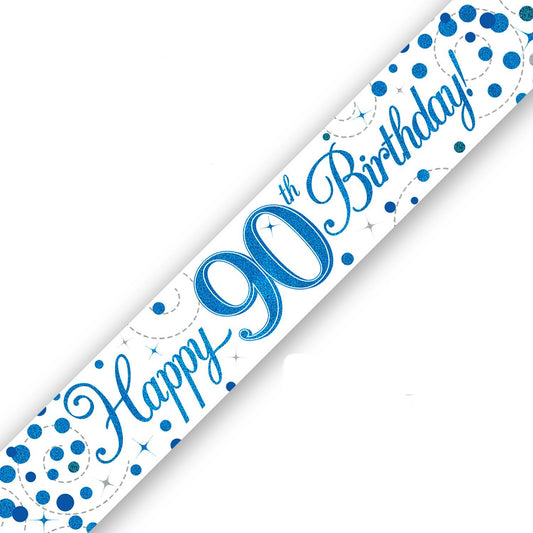 Blue On White Holographic Birthday Banner For A 90th Birthday