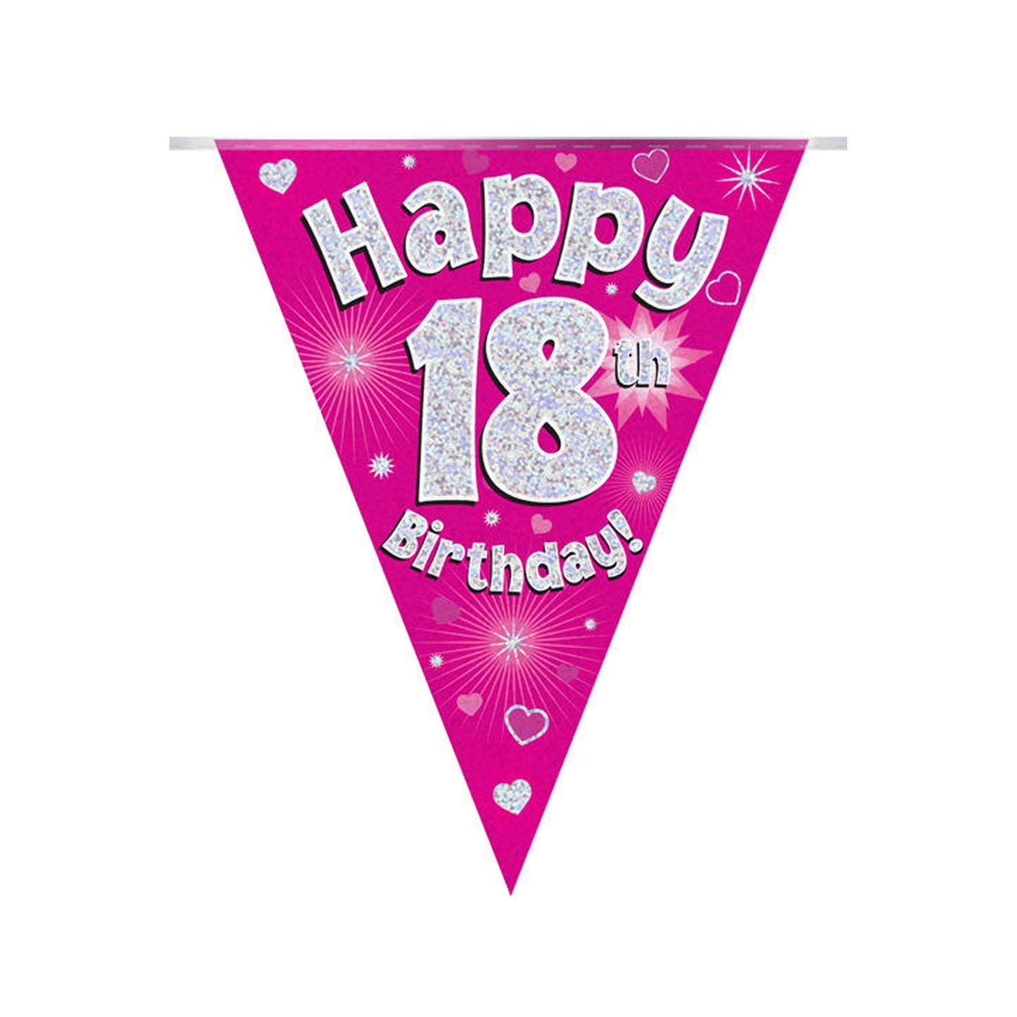 Pink & Silver Holographic Birthday Flag Bunting For A 18th Birthday