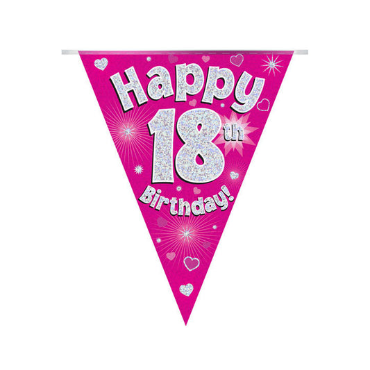 Pink & Silver Holographic Birthday Flag Bunting For A 18th Birthday