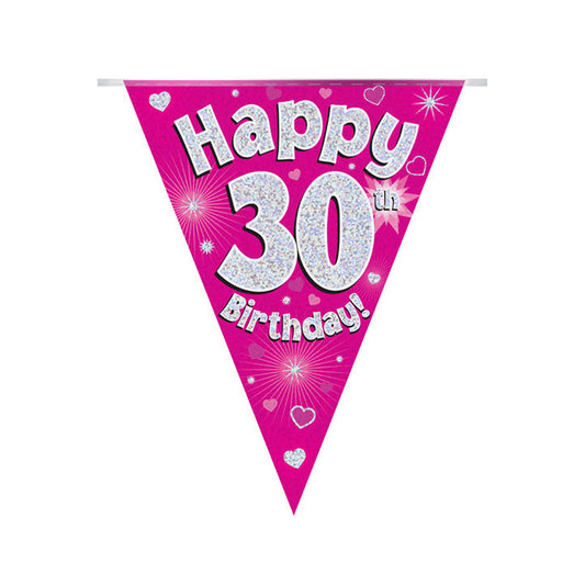 Pink & Silver Holographic Birthday Flag Bunting For A 30th Birthday