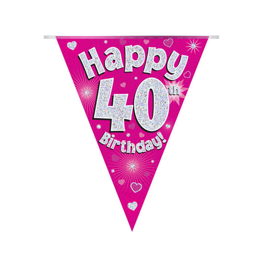 Pink & Silver Holographic Birthday Flag Bunting For A 40th Birthday