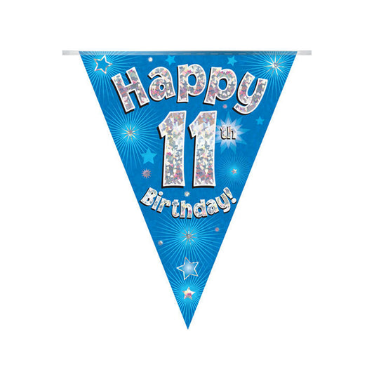Blue & Silver Holographic Birthday Flag Bunting For An 11th Birthday