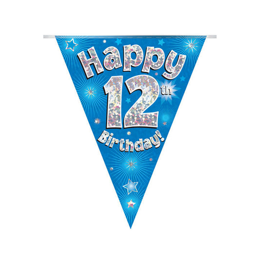 Blue & Silver Holographic Birthday Flag Bunting For A 12th Birthday
