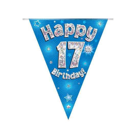 Blue & Silver Holographic Birthday Flag Bunting For A 17th Birthday