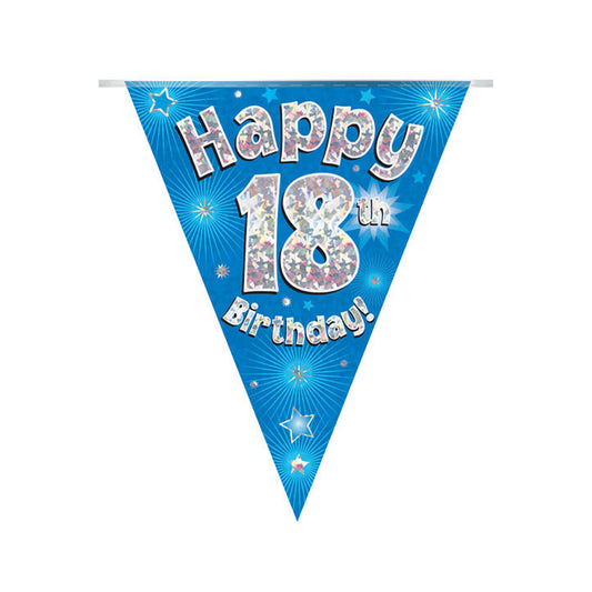 Blue & Silver Holographic Birthday Flag Bunting For A 18th Birthday