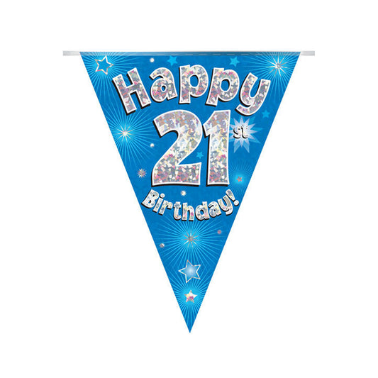 Blue & Silver Holographic Birthday Flag Bunting For A 21st Birthday