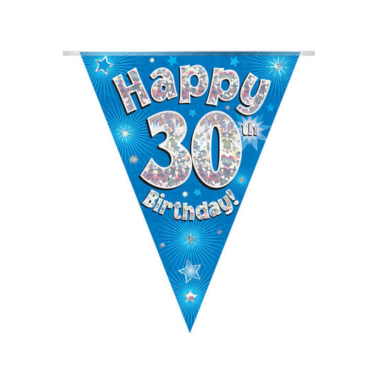Blue & Silver Holographic Birthday Flag Bunting For A 30th Birthday