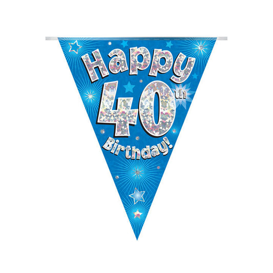 Blue & Silver Holographic Birthday Flag Bunting For A 40th Birthday