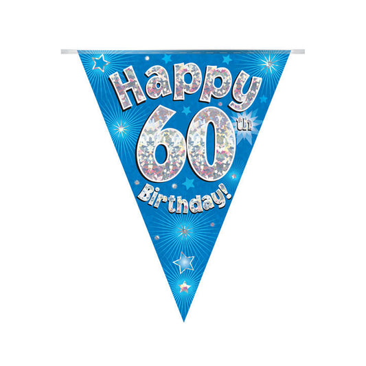 Blue & Silver Holographic Birthday Flag Bunting For A 60th Birthday