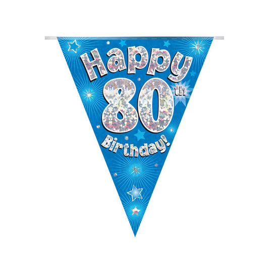 Blue & Silver Holographic Birthday Flag Bunting For An 80th Birthday