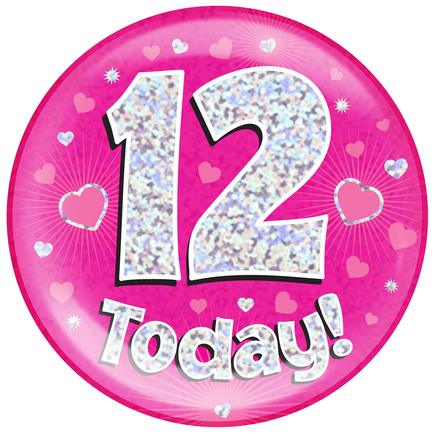 12th Birthday Badge - 6" (152mm) Bling Badge In Either Pink Or Blue - Perfect For The Birthday Girl Or Boy - Badge Says "12 Today"