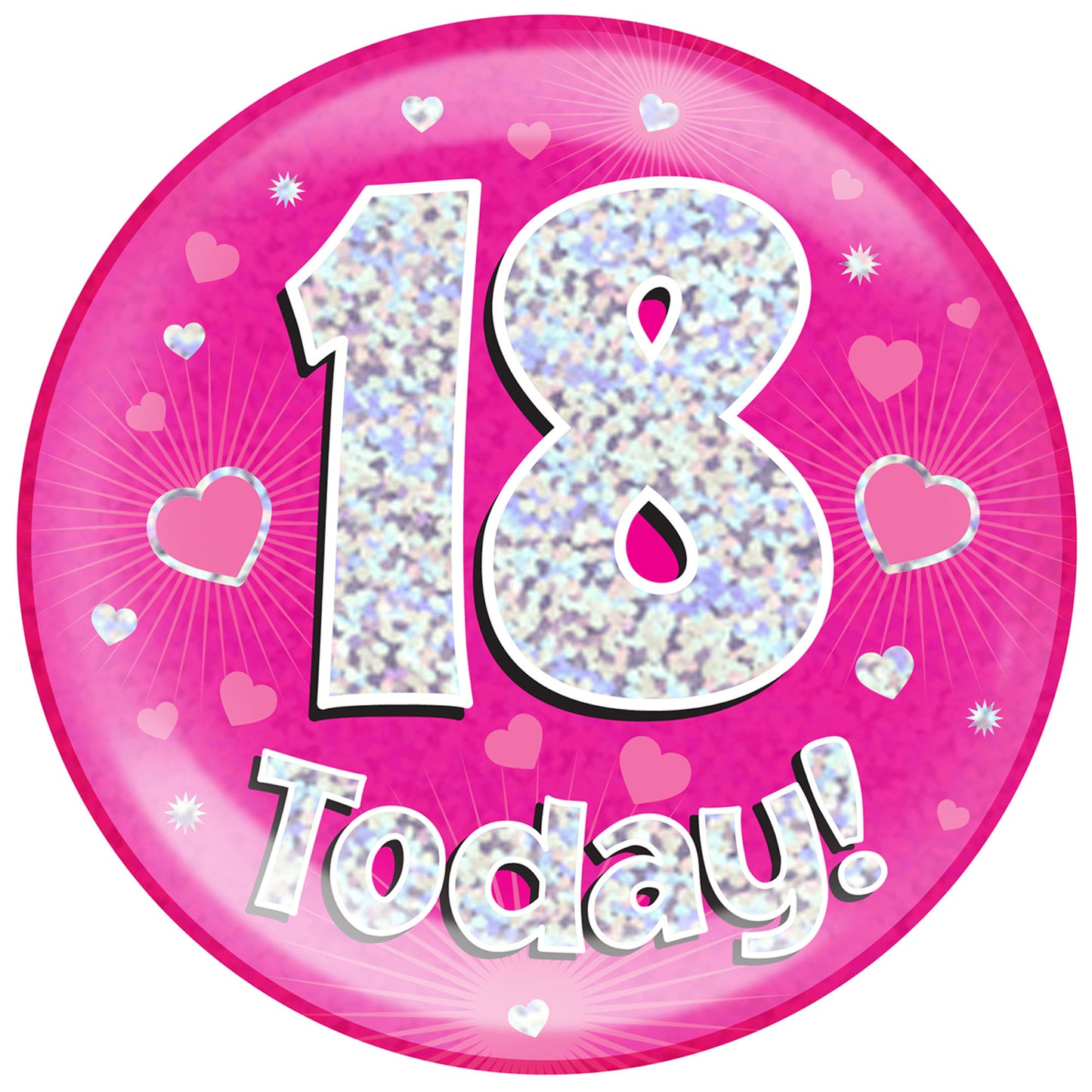 18th Birthday Badge - 6" (152mm) Bling Badge In Either Pink Or Blue - Perfect For The Birthday Girl Or Boy - Badge Says "18 Today"