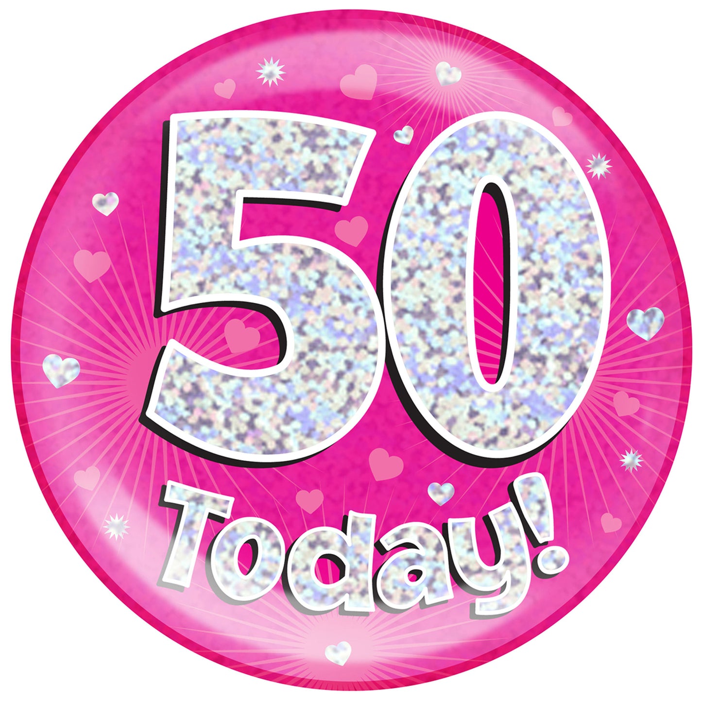 50th Birthday Badge - 6" (152mm) Bling Badge In Either Pink Or Blue - Perfect For The Birthday Girl Or Boy - Badge Says "50 Today"