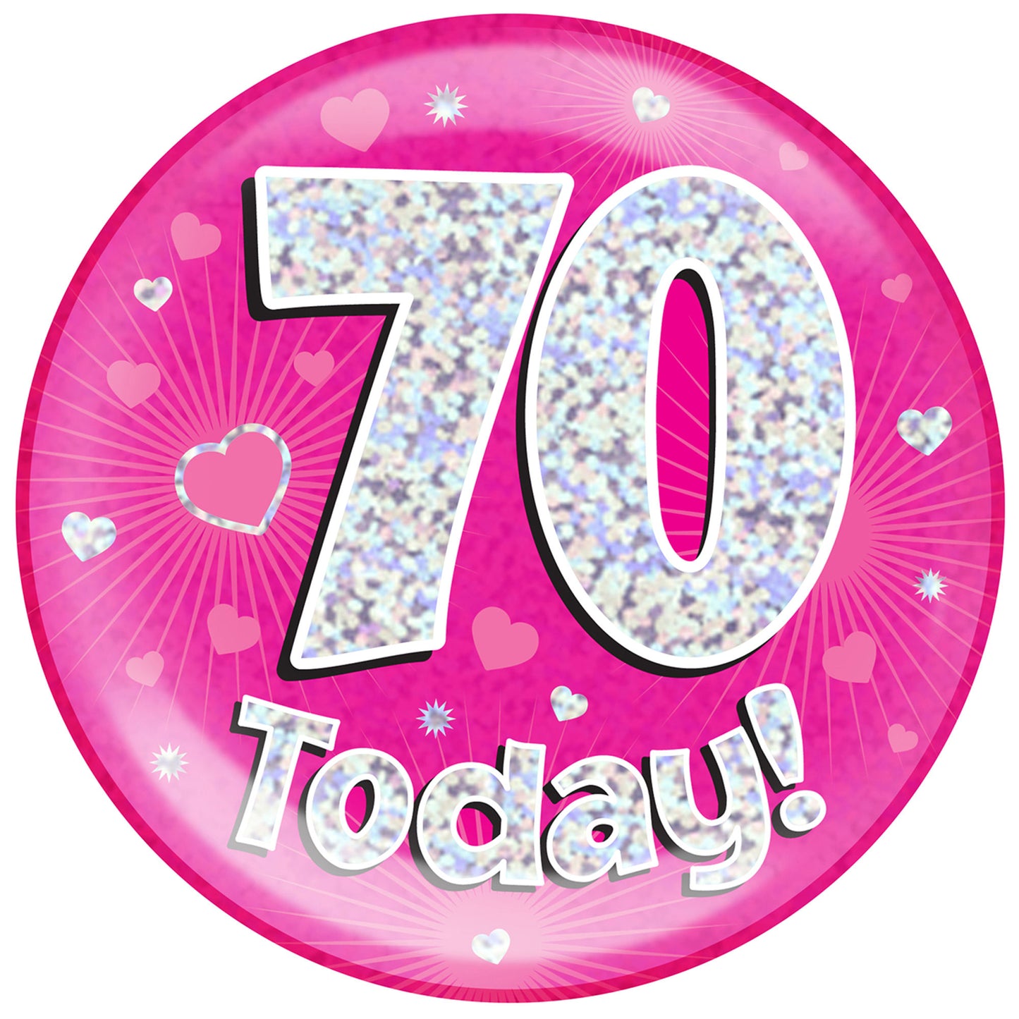 70th Birthday Badge - 6" (152mm) Bling Badge In Either Pink Or Blue - Perfect For The Birthday Girl Or Boy - Badge Says "70 Today"