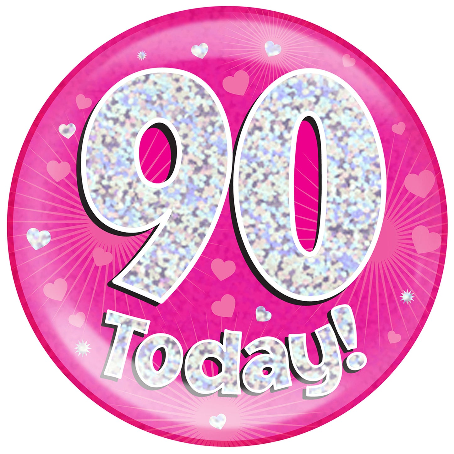 90th Birthday Badge - 6" (152mm) Bling Badge In Either Pink Or Blue - Perfect For The Birthday Girl Or Boy - Badge Says "90 Today"