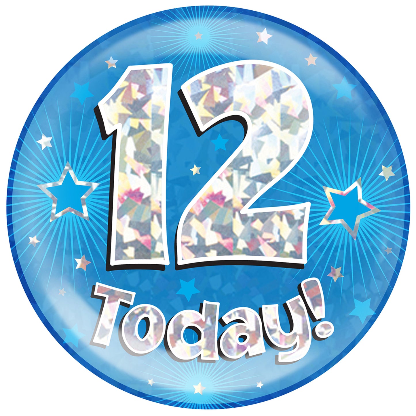 12th Birthday Badge - 6" (152mm) Bling Badge In Either Pink Or Blue - Perfect For The Birthday Girl Or Boy - Badge Says "12 Today"