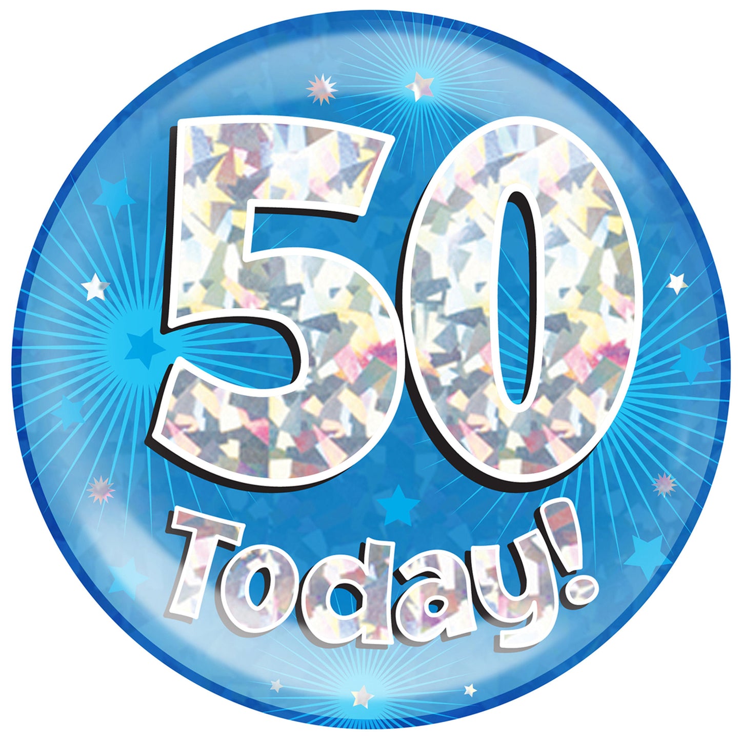 50th Birthday Badge - 6" (152mm) Bling Badge In Either Pink Or Blue - Perfect For The Birthday Girl Or Boy - Badge Says "50 Today"