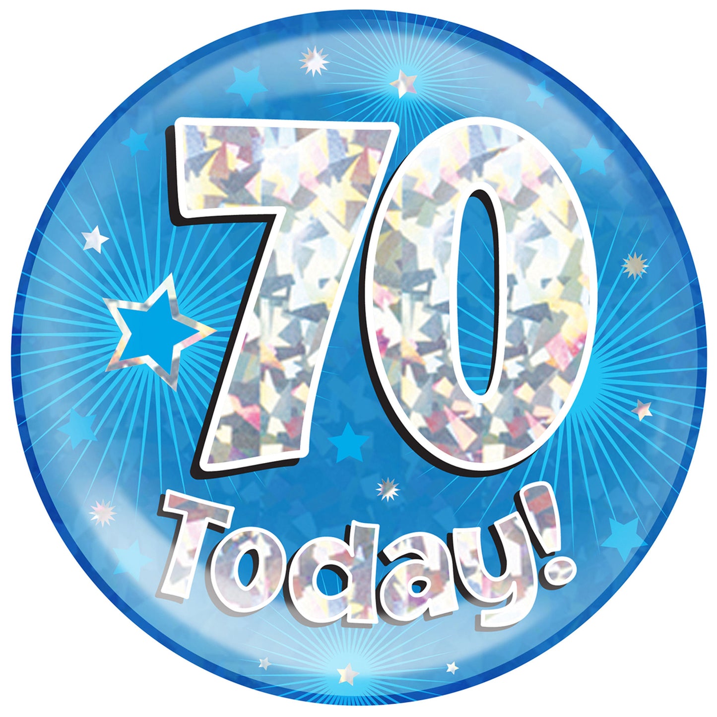 70th Birthday Badge - 6" (152mm) Bling Badge In Either Pink Or Blue - Perfect For The Birthday Girl Or Boy - Badge Says "70 Today"