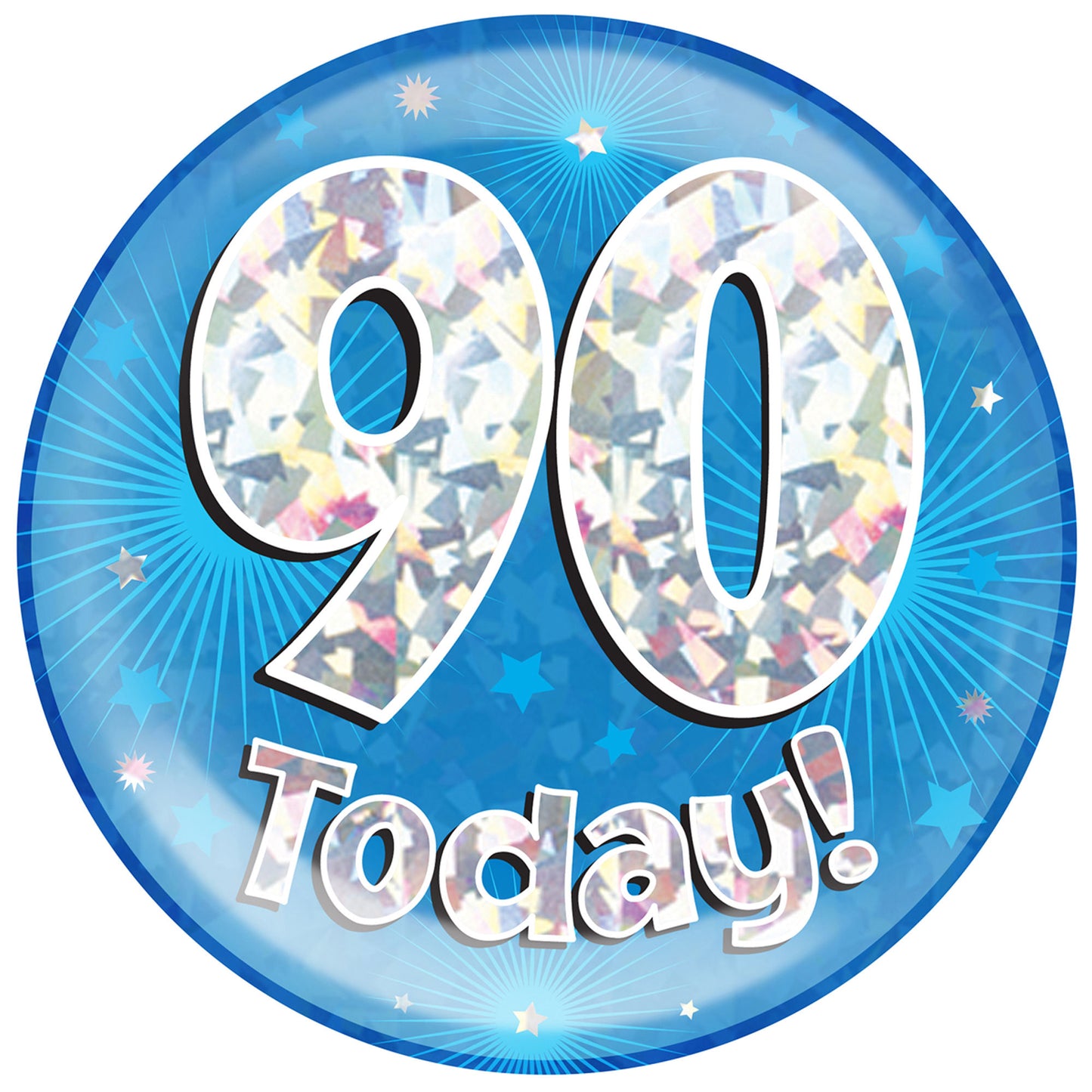 90th Birthday Badge - 6" (152mm) Bling Badge In Either Pink Or Blue - Perfect For The Birthday Girl Or Boy - Badge Says "90 Today"