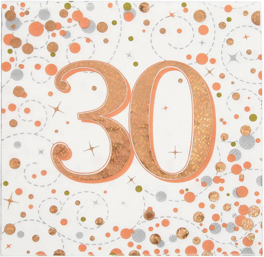 Holographic Rose Gold On White 30th Birthday Napkins