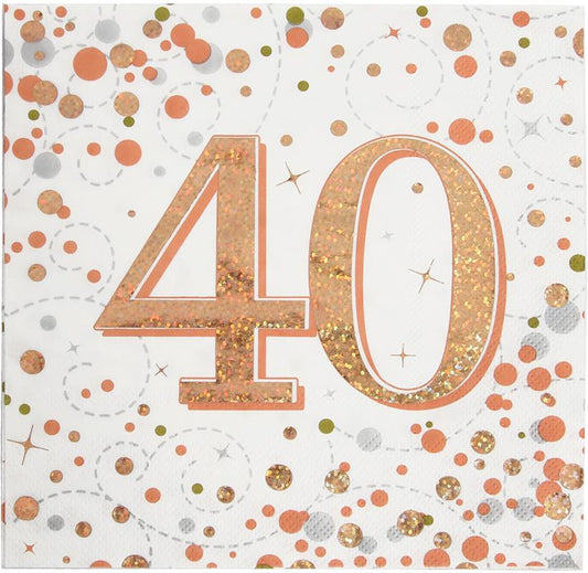 Holographic Rose Gold On White 40th Birthday Napkins