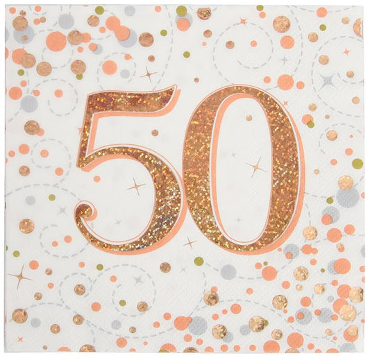 Holographic Rose Gold On White 50th Birthday Napkins