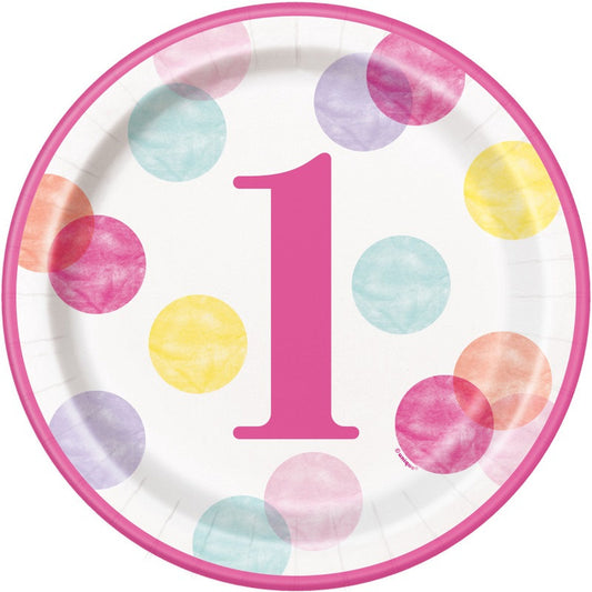 1st Birthday 9" Party Plates In Pink