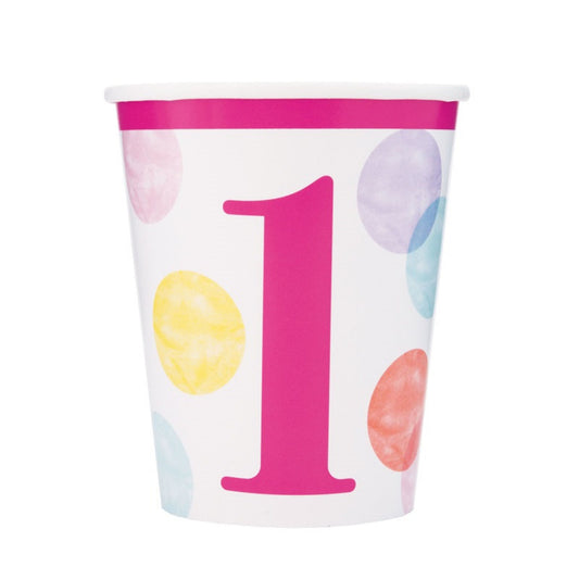 1st Birthday 9oz Paper Party Cups In Pink