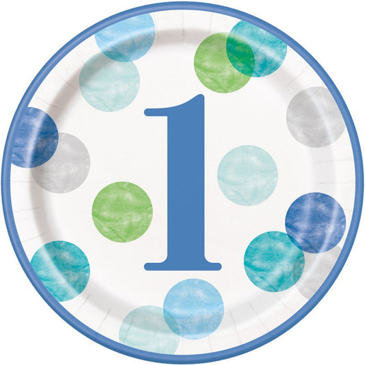 1st Birthday 9" Party Plates In Blue